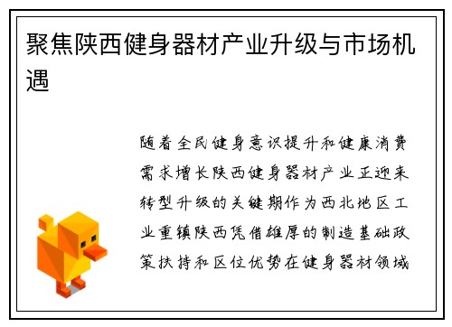 聚焦陕西健身器材产业升级与市场机遇