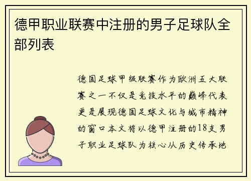 德甲职业联赛中注册的男子足球队全部列表