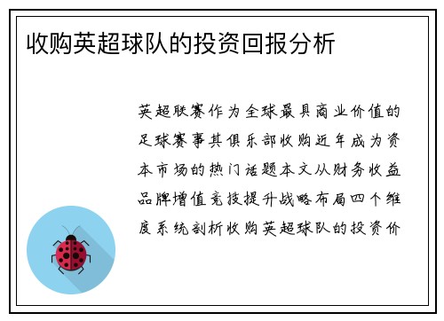 收购英超球队的投资回报分析